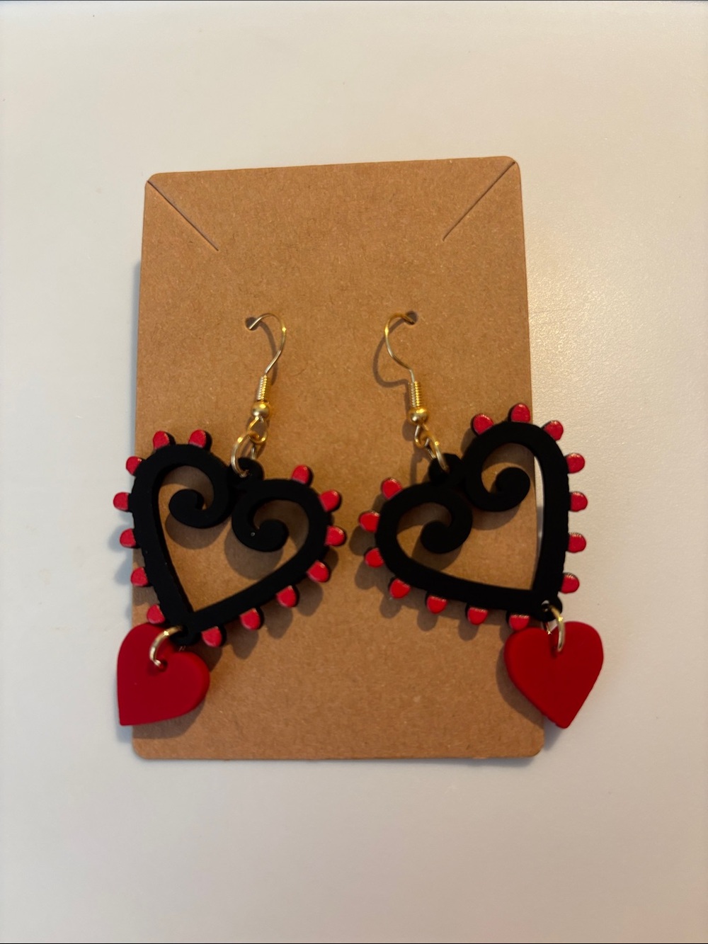 Fashion Jewelry Black and Red Heart Drop Earrings